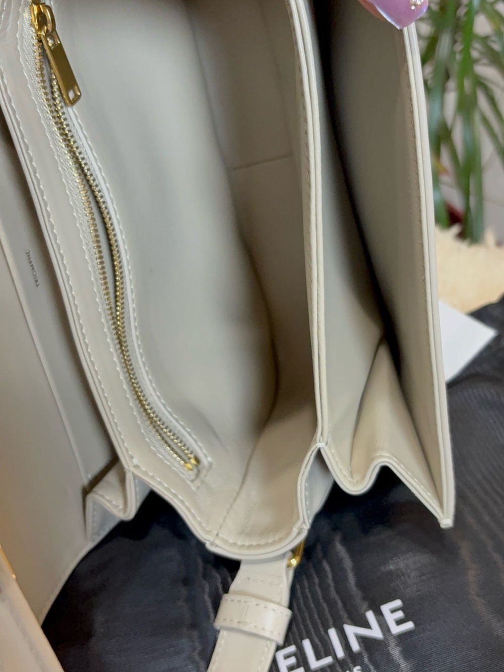 Celine Triomphe Shoulder Bag in Light Cream with Gold Hardware - Picture 12 of 13